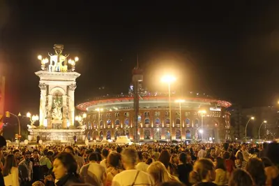 a crowd of people in front of a building at night at Trip Barcelona Spain in Barcelona