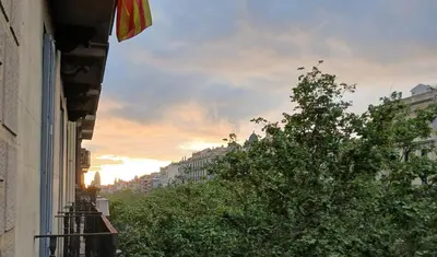 a view of a city street with buildings and trees at Casa Valeta in Barcelona