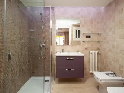 a bathroom with a shower and a sink and a toilet at Click&Flat Luxury mistral in Barcelona
