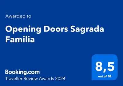 a blue sign with the words opening doors saaga familia at Opening Doors Sagrada Familia in Barcelona