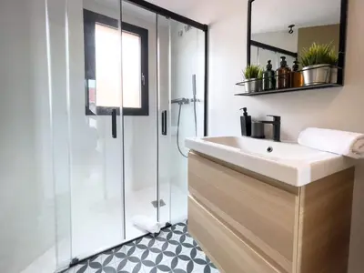 a bathroom with a sink and a shower at Barcelona Touch Apartments - Progres in Hospitalet de Llobregat