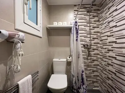 a small bathroom with a toilet and a shower at Stay U-nique Apartments Tordera in Barcelona