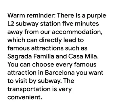 a screenshot of a cell phone with the words warm remember there is a purple at Casa Flores del Mediterráneo in Badalona