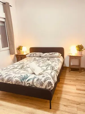 a bed in a room with two end tables at Apartamentos Tarradellas Sants Estació in Barcelona