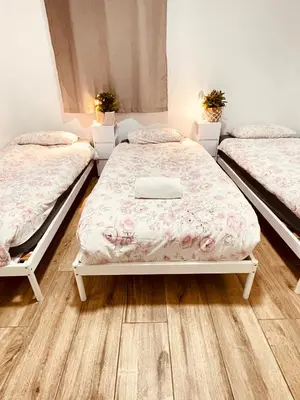 two twin beds in a room with wooden floors at Apartamentos Tarradellas Sants Estació in Barcelona