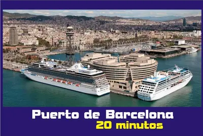 two cruise ships are docked in a harbor at Apto, Ático Airport BCN, Cruise Port, Near beaches in Viladecáns