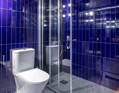 a bathroom with a toilet and a glass shower at Barcelona Touch Apartments - Rosich in Hospitalet de Llobregat
