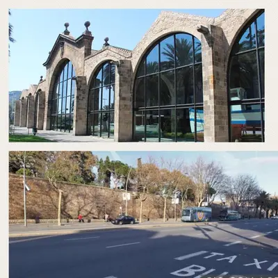 a collage of two pictures of a building at Apartments BCN Central-Montjuic in Barcelona