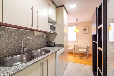 a kitchen with a sink and a microwave at Stay U-nique Apartments Diagonal II in Barcelona