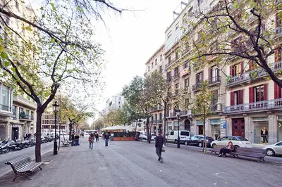 a city street with people walking down the street at My Space Barcelona Rambla Catalunya Center in Barcelona