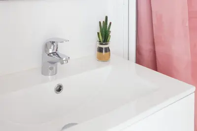a bathroom sink with a faucet and a plant on it at Sagrada Familia Butterfly in Barcelona