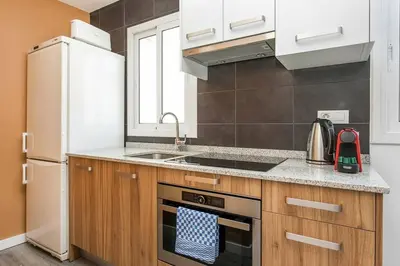 a kitchen with a sink and a refrigerator at Cozy&new With Terrace in Hospitalet de Llobregat