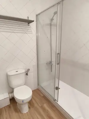a bathroom with a toilet and a shower at Casa Consell Bailen, Guest House in Barcelona