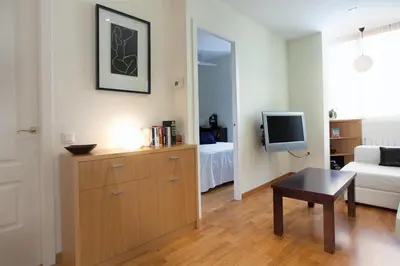 a living room with a couch and a tv at rentBCN Gracia Jardinets in Barcelona