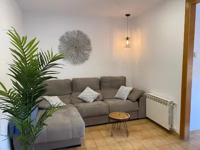 a living room with a couch and a plant at Piso céntrico con Parking a 20min de Barcelona in Terrassa