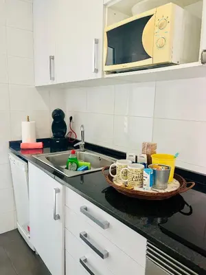 a kitchen counter with a sink and a plate on it at Attic360Views in Barcelona