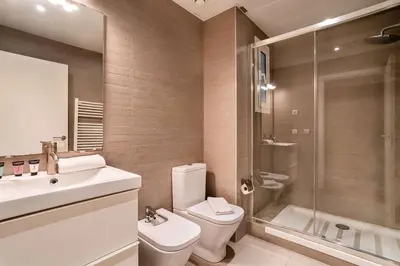 a bathroom with a toilet and a sink and a shower at The Collection Barcelona - Paseo de Gracia spacious 4BD - 4BTH in Barcelona