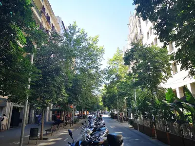 a row of motorcycles parked on a city street at ApartEasy - Eixample Center in Barcelona