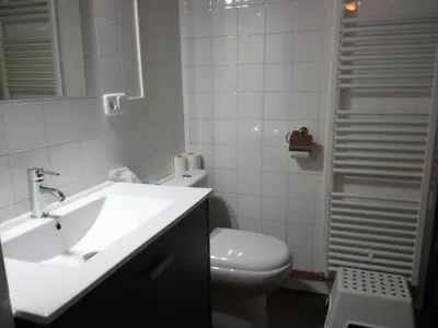 a white bathroom with a sink and a toilet at LA NURSERY DE MAS GUILLO in San Quintín de Mediona