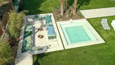 an overhead view of a swimming pool in a yard at Contemporary villa near Sitges Hills in Avinyonet