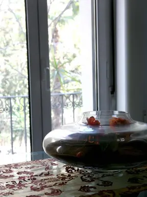 a bowl of flowers on a table in front of a window at Enric Granados 15 in Barcelona