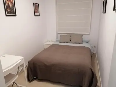 a small bedroom with a bed and a desk at Enric Granados 15 in Barcelona