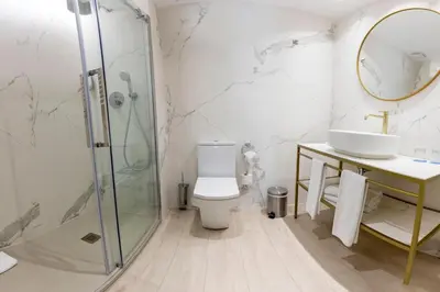 a bathroom with a shower and a toilet and a sink at Grupotel Gravina in Barcelona