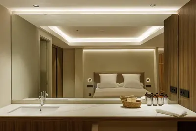 a bathroom with a sink and a shower at Aparthotel Mariano Cubi Barcelona in Barcelona