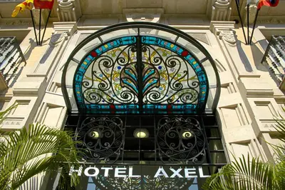 a stained glass window on the side of a building at Axel Hotel Barcelona - Adults Only in Barcelona