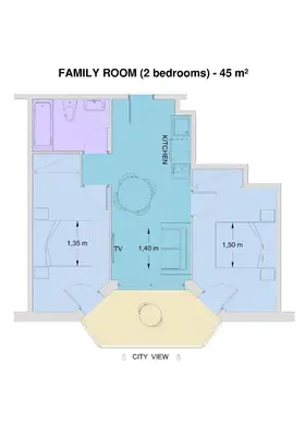 a floor plan of a family room bathrooms at Aparthotel Miami Park in Calella