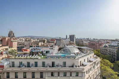 an aerial view of a city with a building at Gran Hotel Havana 4Sup by Escampa Hotels in Barcelona