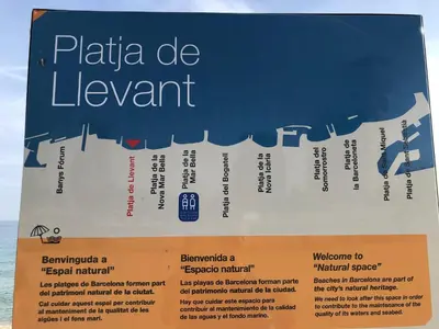 a sign for a restaurant on the beach at Standing Apartment Barcelona Forum in Sant Adria de Besos