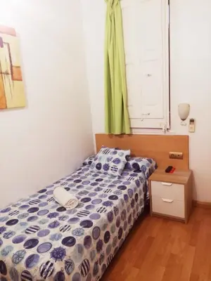 a small bedroom with a bed and a window at Hostal Felipe 2 in Barcelona