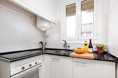 a white kitchen with a sink and a counter top at Sagrada Familia V by Enjoy Apartments in Barcelona