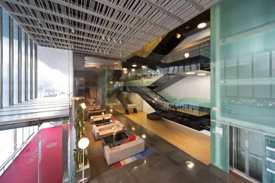 an overhead view of the lobby of a building at NH Collection Barcelona Constanza in Barcelona