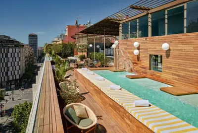 a swimming pool on the roof of a building at Sir Victor Hotel, part of Sircle Collection in Barcelona