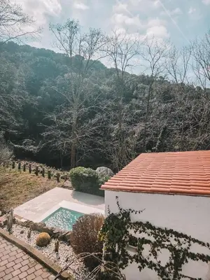 a house with a swimming pool next to a mountain at Casa Om in Dosríus
