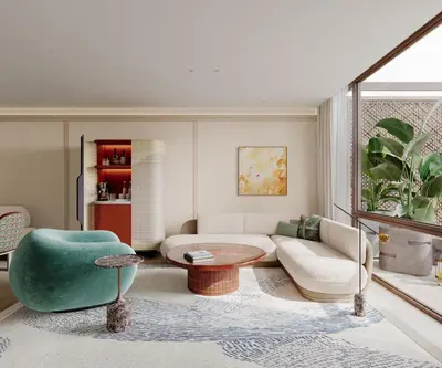 a living room with a couch and a table at Hotel Miramar Barcelona GL - Preferred Hotels & Resorts - Newly Renovated in Barcelona