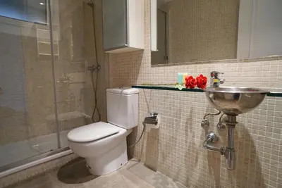 a bathroom with a toilet and a shower and a sink at Barcelona4Seasons II in Barcelona