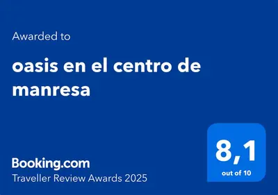 a blue rectangle with the words oasis en el centric de mannesas at oasis en el centro de manresa in Manresa