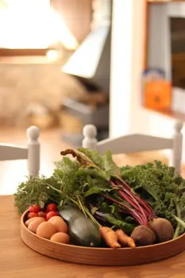 a plate of vegetables sitting on a table at Mas Cal Gira in Moià