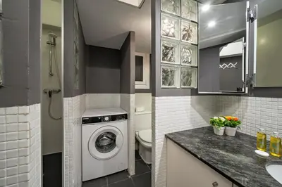 a bathroom with a washing machine and a toilet at Habitat Apartments Ribes in Barcelona