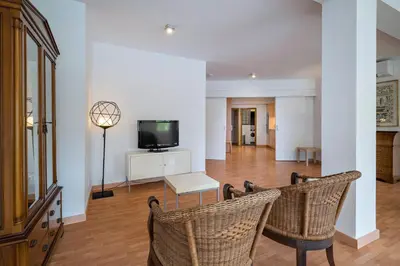 a living room with two chairs and a television at Habitat Apartments Ribes in Barcelona